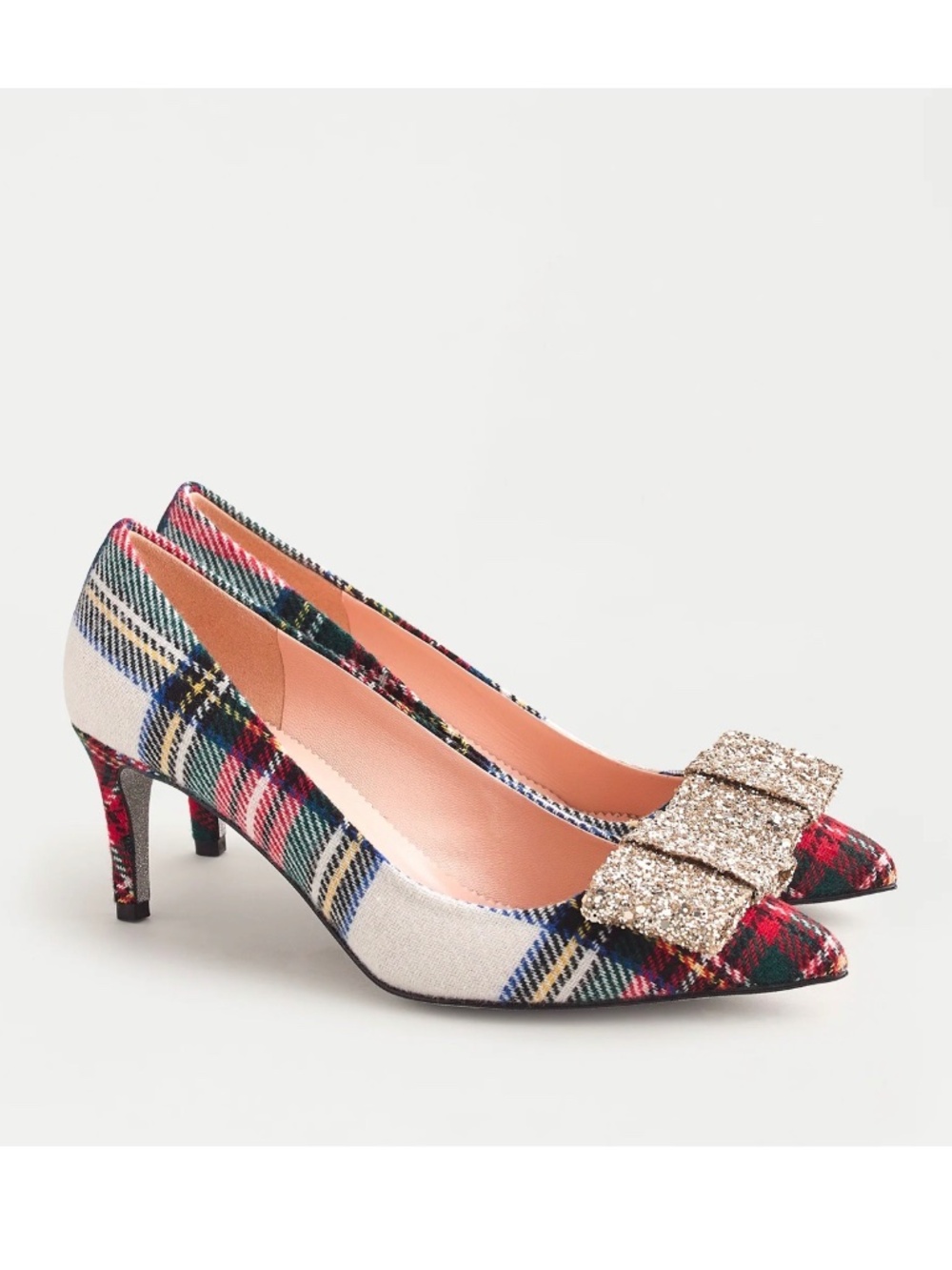 J.Crew Colette pumps Snowy Stewart tartan with glitter bow detail size 10 $275